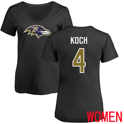Baltimore Ravens Black Women Sam Koch Name and Number Logo NFL Football #4 T Shirt->nfl t-shirts->Sports Accessory